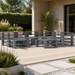 8 Piece Garden Pallet Lounge Set Outdoor Furniture Grey Wood Sofa Patio Relax