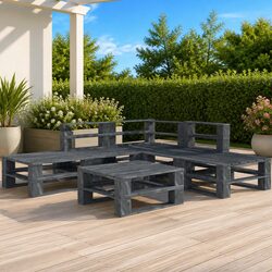 Garden Pallet Lounge Set 6 Piece Outdoor Furniture Grey Wood Sofa Patio