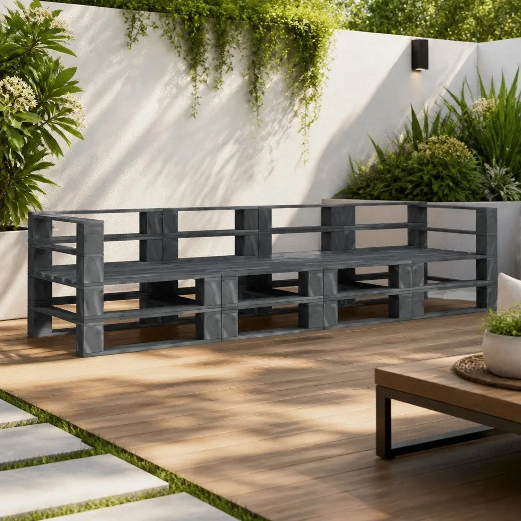 Garden Pallet Sofa 4-Seater Grey Wood Outdoor Patio Lounge Furniture