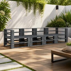 Garden Pallet Sofa 4-Seater Grey Wood Outdoor Patio Lounge Couch Furniture