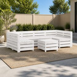 7 Piece Pallet Garden Lounge Set Outdoor Furniture Sofa Coffee Table White