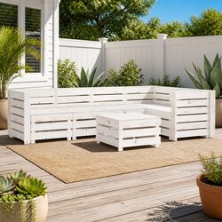 Garden Pallet Lounge Set 6 Piece Wooden Sofa Outdoor Patio Furniture White