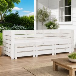 Outdoor Pallet Sofa 3-Seater Garden Furniture White Wood Rustic Patio Lounge Set