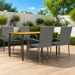 Outdoor Dining Set 5 Piece Garden Table Chairs PE Rattan Grey Patio Furniture
