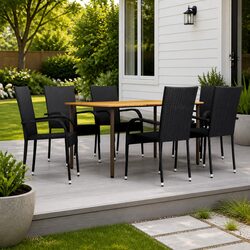 Outdoor Dining Set 7 Piece Garden Furniture Black Poly Rattan Chairs Table