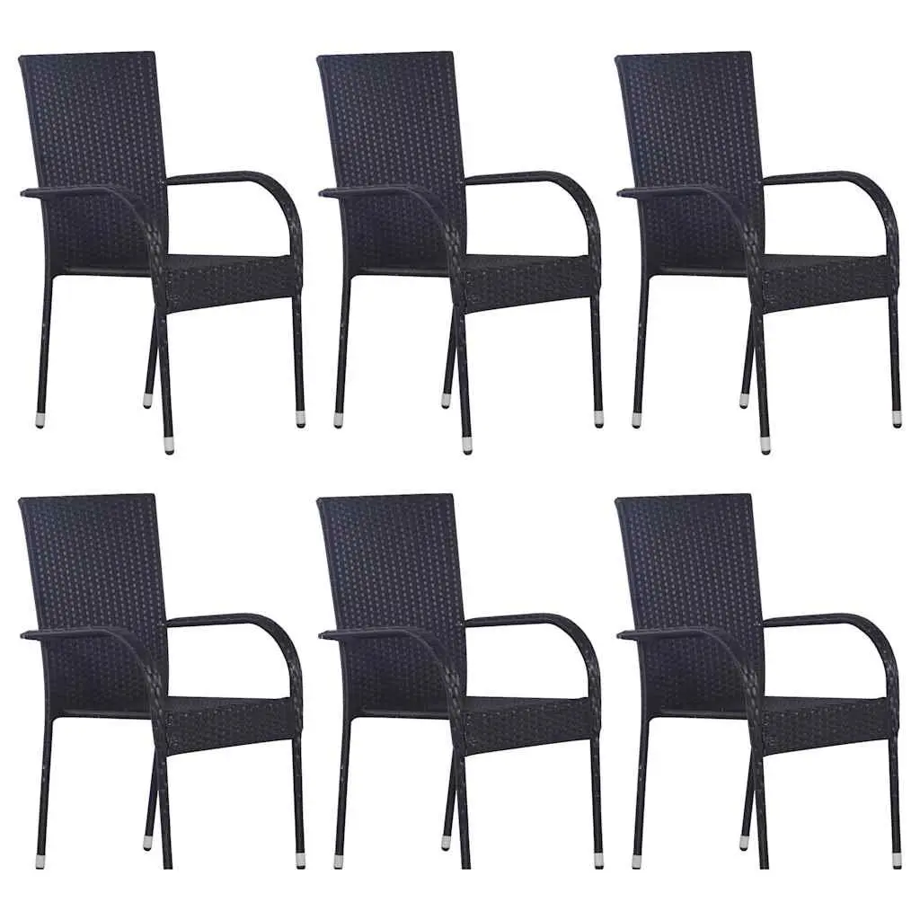 Outdoor Dining Set 7 Piece Garden Furniture Black Poly Rattan Chairs Table