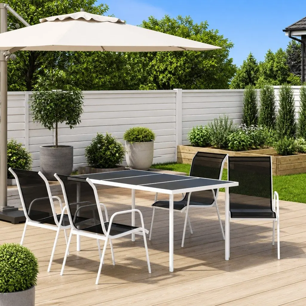 5 Piece Outdoor Dining Set Steel Frame Black Chairs Table Patio Furniture