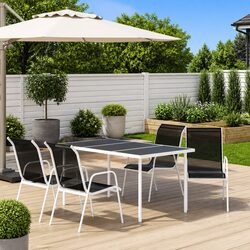 5 Piece Outdoor Dining Set Steel Frame Black Chairs Table Patio Furniture