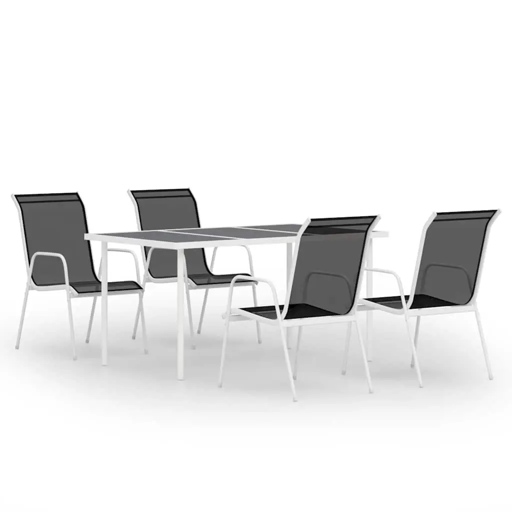 5 Piece Outdoor Dining Set Steel Frame Black Chairs Table Patio Furniture