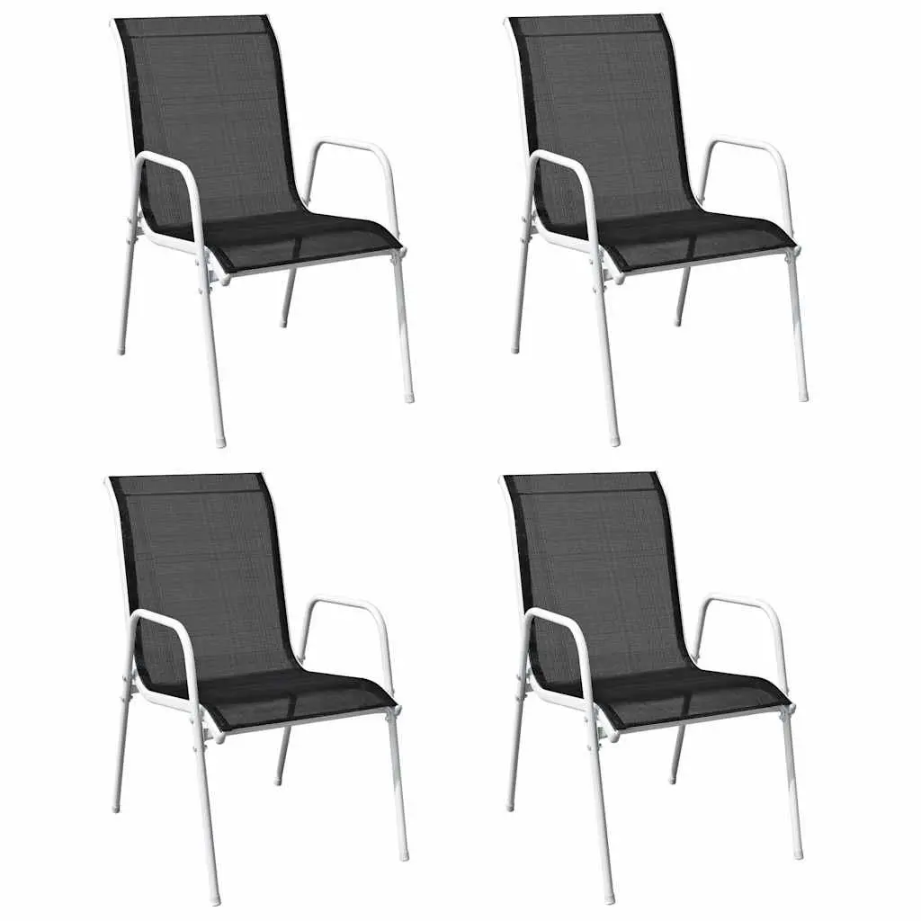 5 Piece Outdoor Dining Set Steel Frame Black Chairs Table Patio Furniture