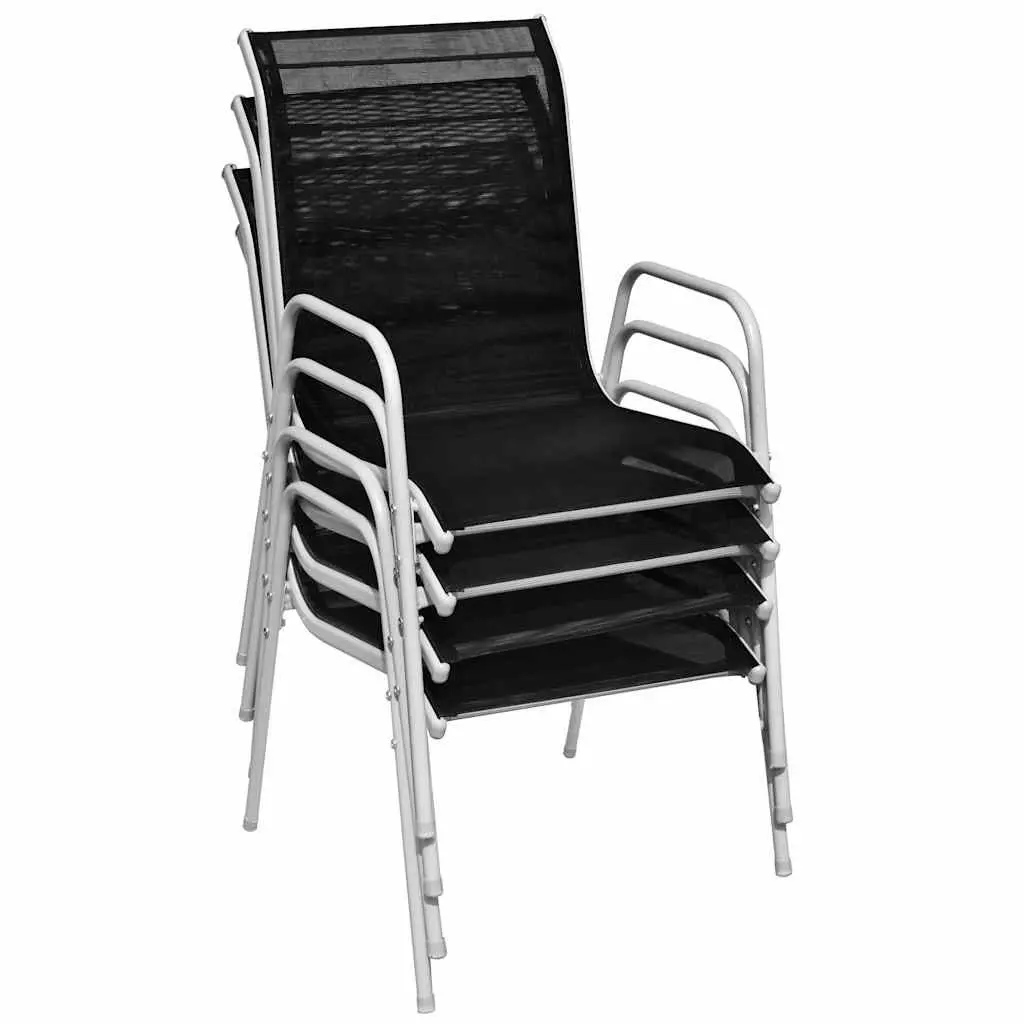 5 Piece Outdoor Dining Set Steel Frame Black Chairs Table Patio Furniture