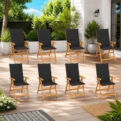Outdoor Reclining Garden Chairs with Cushions 8 Pieces Teak Wood Patio Seating
