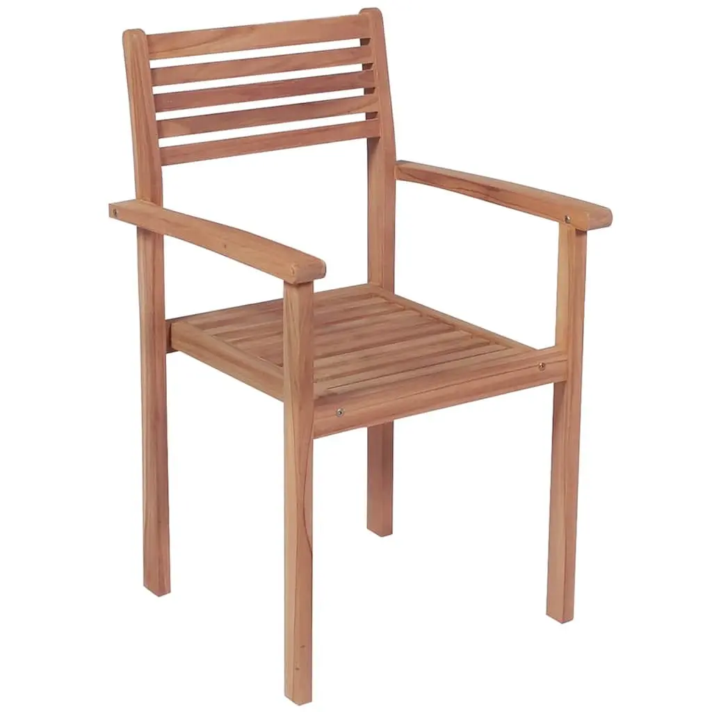 Outdoor Stackable Chairs with Cushions 8 Piece Set Teak Wood Grey