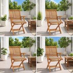 Folding Garden Chairs Set 4 Pcs Outdoor Seating with Cushions Teak Wood Beige