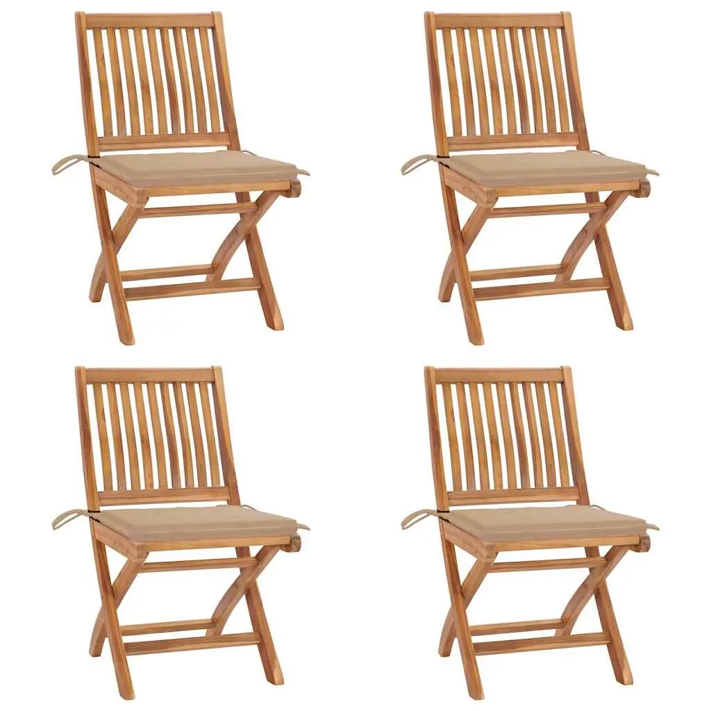Folding Outdoor Garden Chairs Set 4 Pieces with Cushions Teak Wood Seating