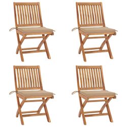 Folding Outdoor Garden Chairs Set 4 Pieces with Cushions Teak Wood Seating