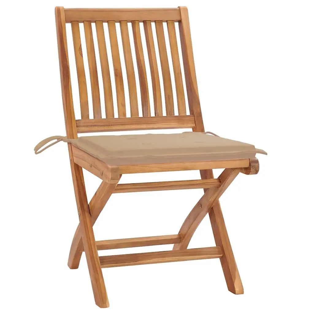 Folding Outdoor Garden Chairs Set 4 Pieces with Cushions Teak Wood Seating