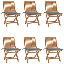 Outdoor Folding Garden Chairs Set 6 Pcs with Cushions Teak Wood Grey