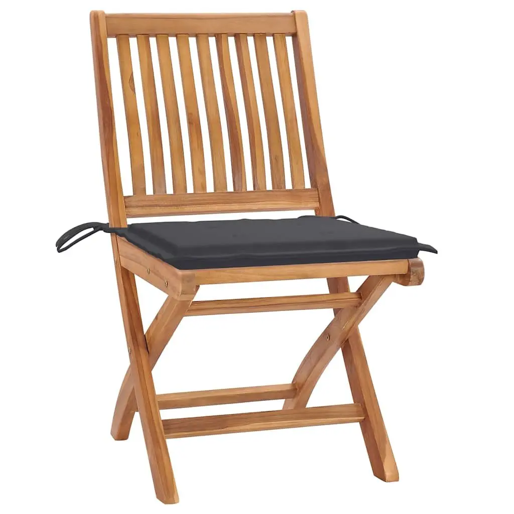 Folding Garden Chairs with Cushions 8 pcs Teak Wood Outdoor Seating Anthracite