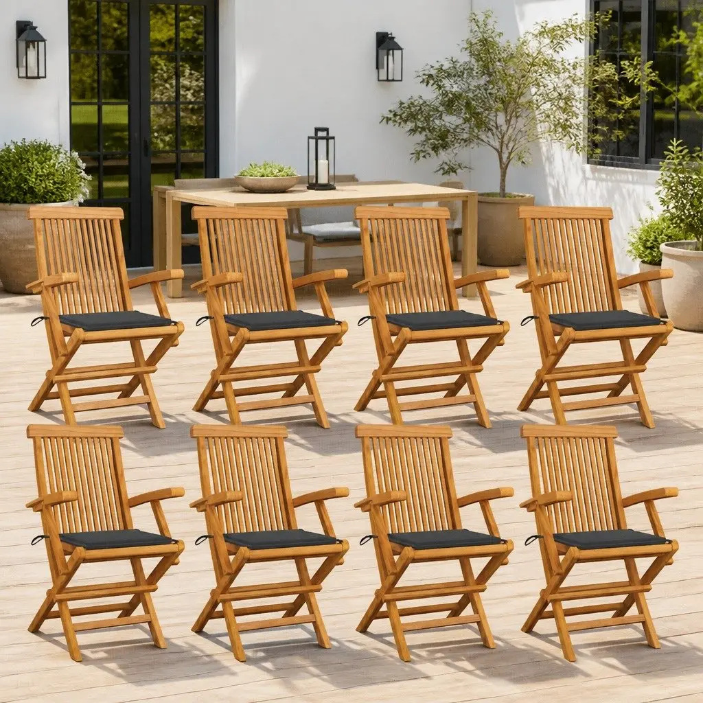 Outdoor Chairs Garden Seating Set 8 Pcs Teak Wood Folding with Cushions