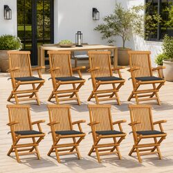 Outdoor Chairs Garden Seating Set 8 Pcs Teak Wood Folding with Cushions