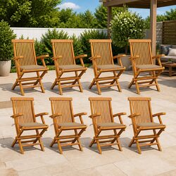 Outdoor Garden Chairs Set 8 Pieces Teak Wood Folding Patio Seating with Cushions