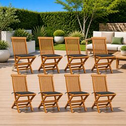 Outdoor Folding Garden Chairs Set 8 pcs Teak Wood with Anthracite Cushions