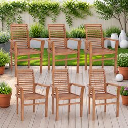 Stacking Dining Chairs 6 pcs Teak Wood Slatted Garden Patio Outdoor Furniture