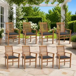 Dining Chairs Set 8 pcs Outdoor Garden Seating Teak Wood Anthracite Cushions