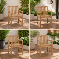 Outdoor Chairs 4 Piece Set Teak Wood Garden Patio Seating Brown Rustic