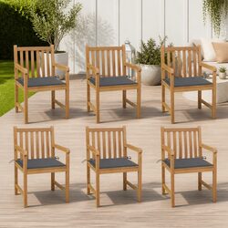 Outdoor Chairs Set 6 pcs with Anthracite Cushions Teak Wood Garden Seating