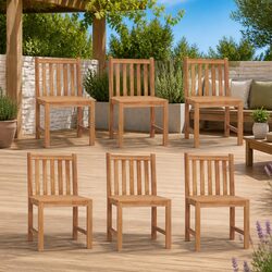 Outdoor Garden Chairs 6 Pieces Teak Wood Brown Patio Seating Set