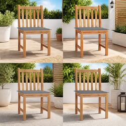 Outdoor Garden Chairs Set 4 pcs Grey with Cushions Teak Wood Patio Seating