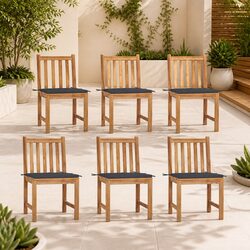 Outdoor Garden Chairs Set 6 pcs with Cushions Teak Wood Patio Seating