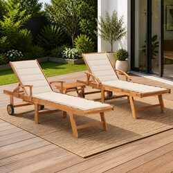 Sun Lounger Set 2 pcs with Side Table Adjustable Backrest Outdoor Garden