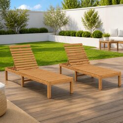 Sun Lounger 2 pcs Solid Teak Wood Adjustable Backrest Outdoor Garden Lounger