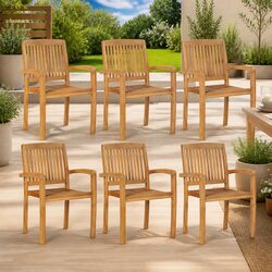 Outdoor Stacking Garden Chairs Set 6 Pieces Wooden Patio Seating Brown