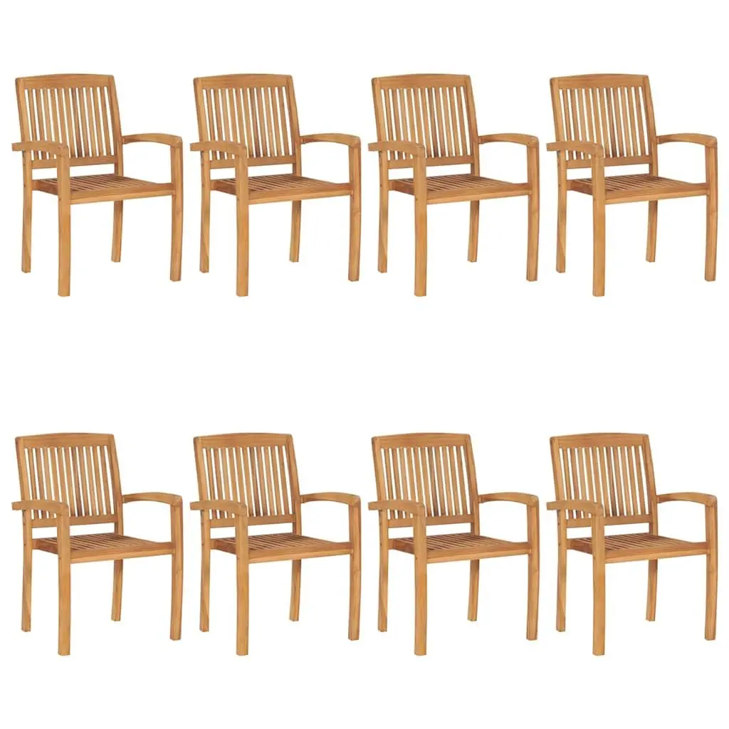 Outdoor Stacking Garden Chairs 8 Pcs Teak Wood Dining Set Brown Patio Furniture
