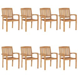 Outdoor Stacking Garden Chairs 8 Pcs Teak Wood Dining Set Brown Patio Furniture