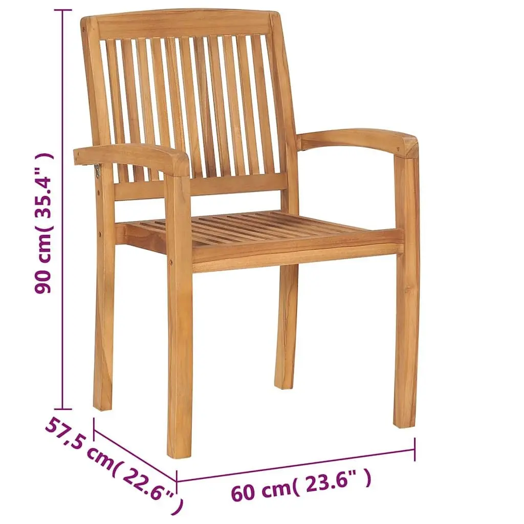 Outdoor Stacking Garden Chairs 8 Pcs Teak Wood Dining Set Brown Patio Furniture