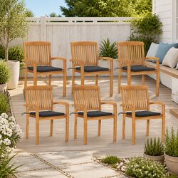 Outdoor Stacking Garden Chairs with Cushions Set 6 Piece Teak Wood Anthracite