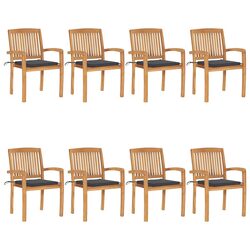 Outdoor Stacking Garden Chairs Set 8 Piece Teak Wood with Cushions Anthracite
