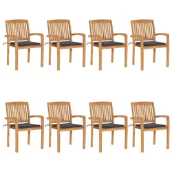 Outdoor Stacking Garden Chairs Set 8 Piece Teak Wood with Cushions Anthracite