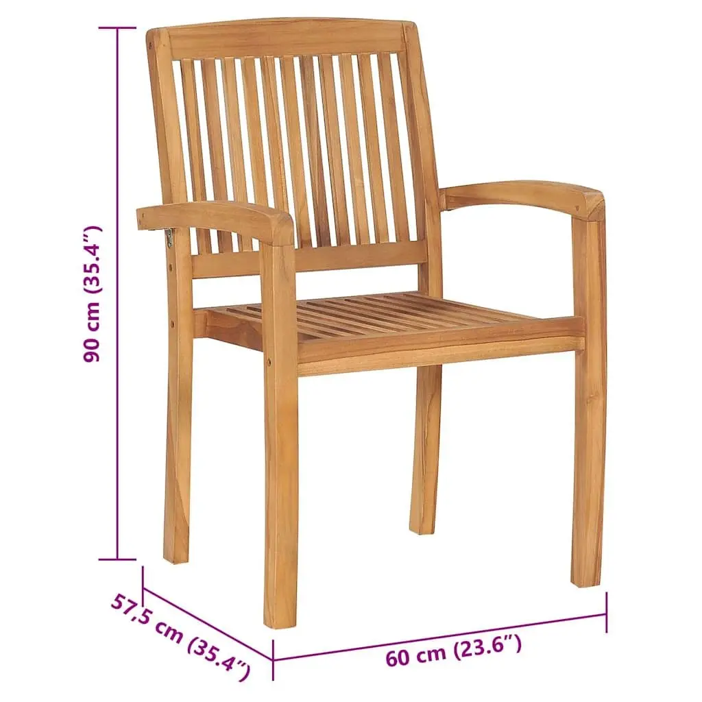 Outdoor Stacking Garden Chairs Set 8 Piece Teak Wood with Cushions Anthracite