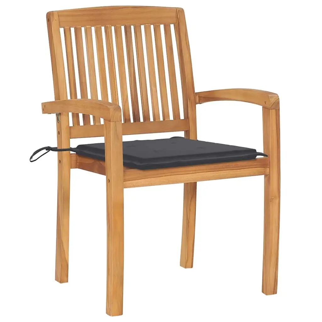 Outdoor Stacking Garden Chairs Set 8 Piece Teak Wood with Cushions Anthracite