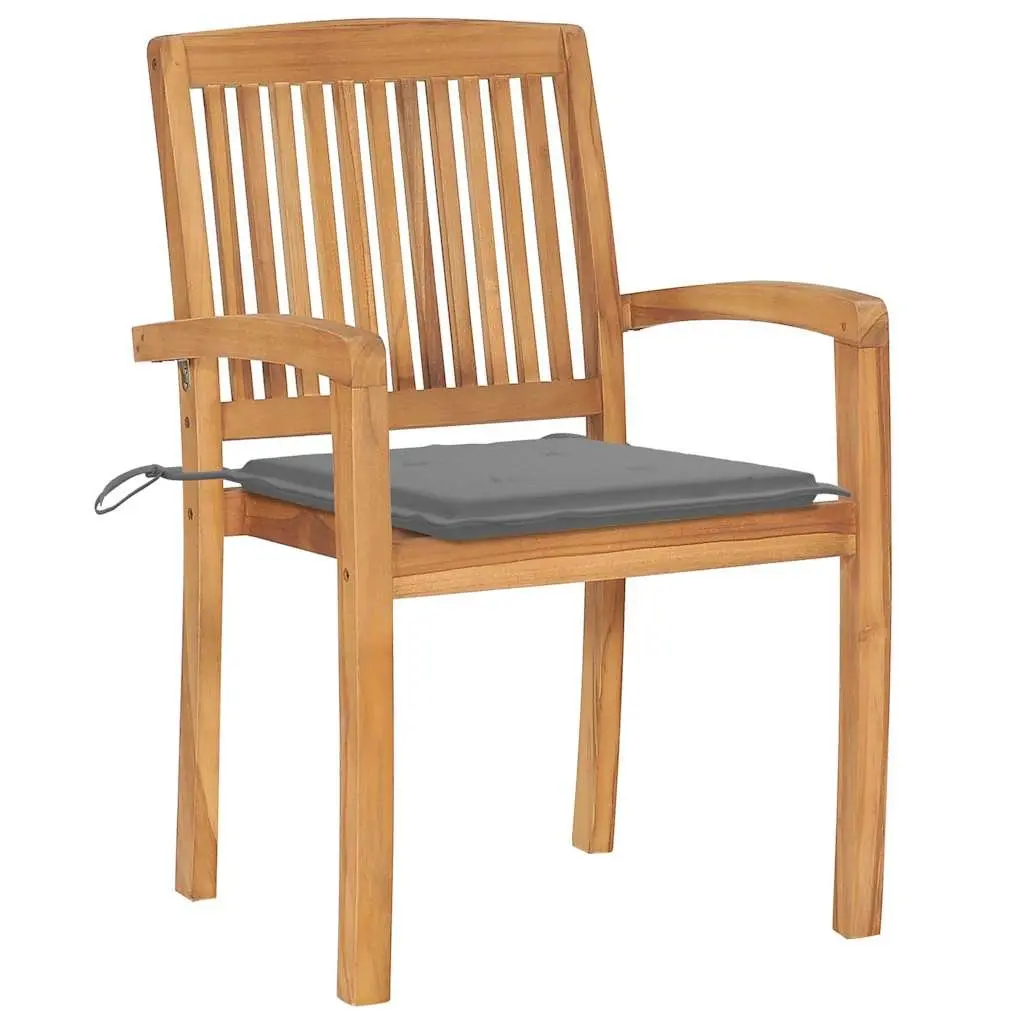 Stacking Garden Chairs with Cushions 8 Pieces Solid Teak Wood Grey