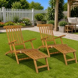 Deck Chairs with Footrests 2 pcs Teak Wood Garden Outdoor Lounge Seating Set