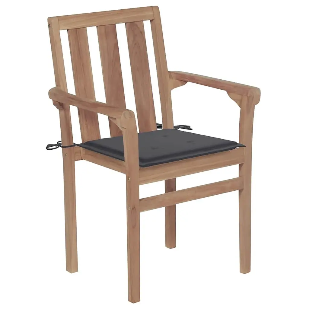 Outdoor Stackable Garden Chairs Set of 6 Teak Wood with Cushions