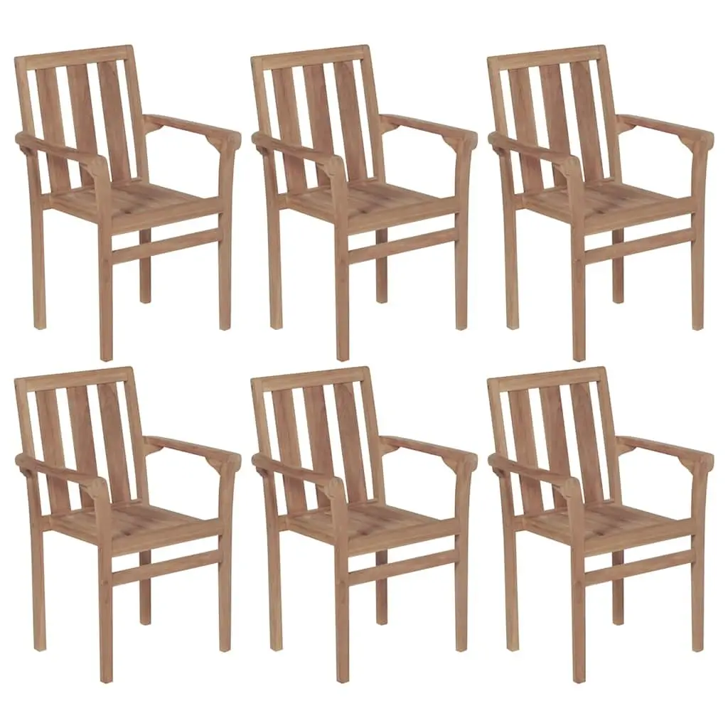 Outdoor Stackable Garden Chairs Set of 6 Teak Wood with Cushions