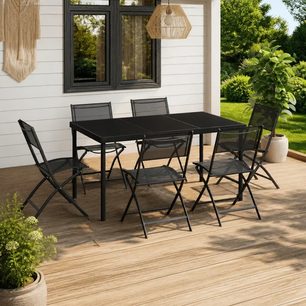 7 Piece Outdoor Dining Set Steel Frame Textilene Fabric Chairs Anthracite Garden Patio Furniture